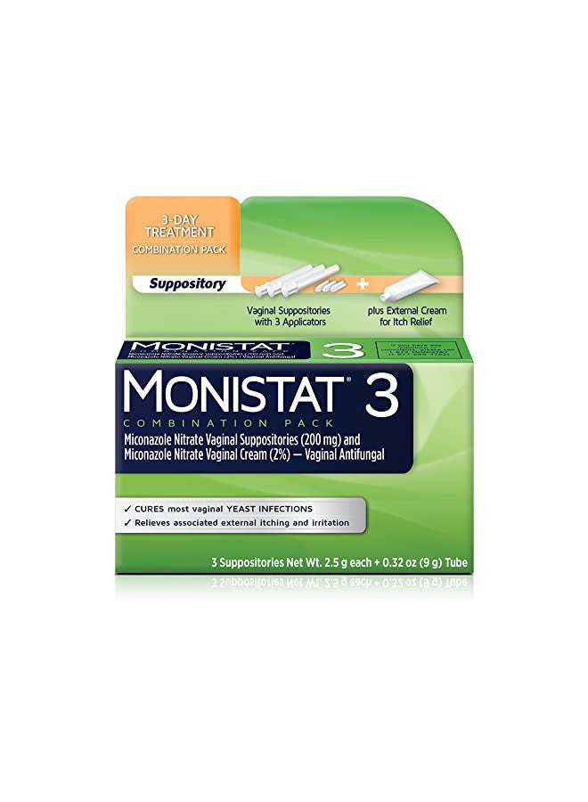 Monistat Monistat 3-Day Yeast Infection Treatment Suppositories + Itch Relief Cream, 7 Piece Set - Image 1