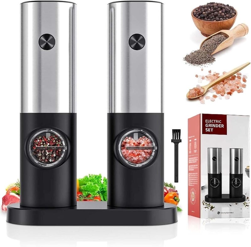 AMINAC Electric Salt and Pepper Grinder Set, Automatic Pepper Grinder, Adjustable Coarseness, Battery Operated, LED Light, Spice Grinder - Image 1