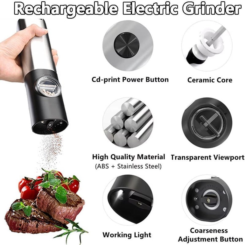 AMINAC Electric Salt and Pepper Grinder Set, Automatic Pepper Grinder, Adjustable Coarseness, Battery Operated, LED Light, Spice Grinder - Image 4