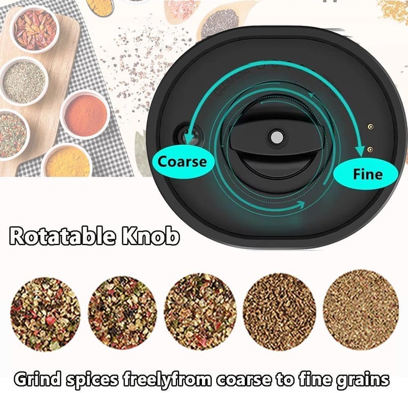 AMINAC Electric Salt and Pepper Grinder Set, Automatic Pepper Grinder, Adjustable Coarseness, Battery Operated, LED Light, Spice Grinder - Image 5