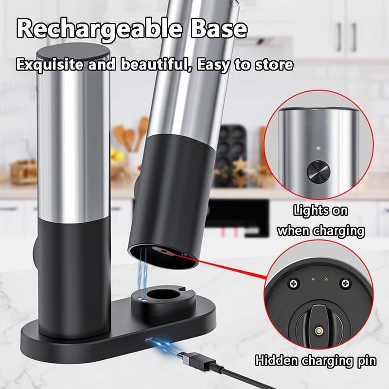 AMINAC Electric Salt and Pepper Grinder Set, Automatic Pepper Grinder, Adjustable Coarseness, Battery Operated, LED Light, Spice Grinder - Image 3