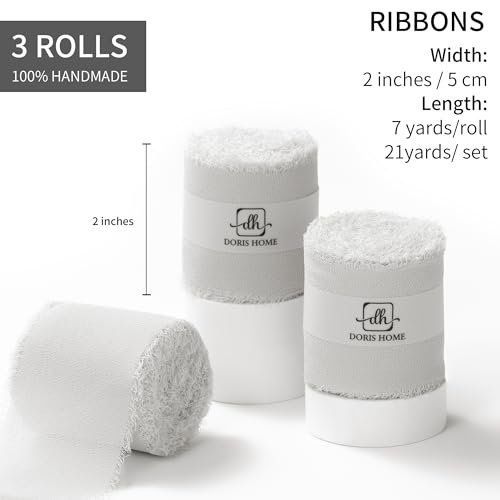 DORIS HOME Light Grey Chiffon Ribbon for Flower Bouquet, 2" x21Yd Fabric Ribbon for Gift Wrapping, Handmade Frayed Ribbon for Wedding, Chiffon Silk Ribbon for Christmas Decorations - Image 3