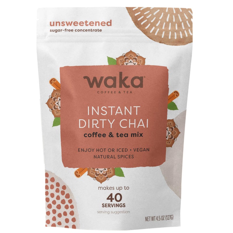 Waka Dirty Chai - Instant Coffee and Tea Powder Mix, Sugar Free, Pure Leaves from India With Arabica Coffee and Natural Spices, Unsweetened (4.5oz Pouch, 40 Servings) - Image 1