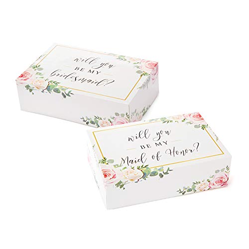 Pop Fizz Designs Bridesmaid Proposal Box Set (10 Pack) 1 Maid of Honor Proposal Box and 9 Will You be My Bridesmaid Boxes I Floral Bridesmaid Box for Bridesmaid Gifts - Image 1