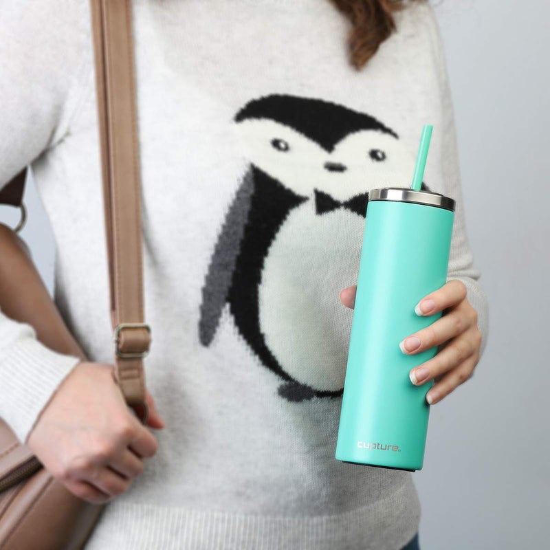 Cupture Stainless Steel Skinny Insulated Tumbler Cup with Lid and Reusable Straw - 16 oz (Bright Teal) - Image 5