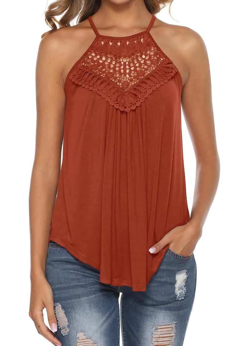 Bluetime Womens Tanks and Camis Cute Summer Tshirts Spaghetti Strap Tank Top Red Brown S - Image 1