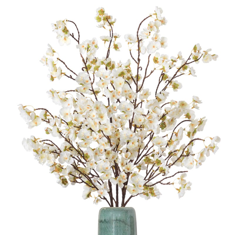 Ammyoo 4 Pcs Artificial Cherry Blossom Flower Branches, Bulk Silk Faux Flowers Real Touch Bouquet for Home Wedding Party Centerpieces Spring Summer Decor, Vase Not Included (White) - Image 1
