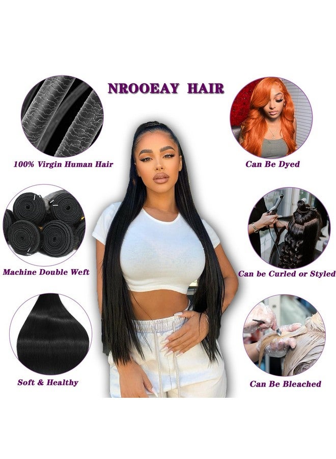 نروياي NROOEAY حزم شعر بشري مستقيمة 12 14 16 بوصة 3 حزم شعر بشري 100% غير معالج برازيلي عذراء منسوج حزم شعر بشري مستقيم لون أسود طبيعي - Image 2