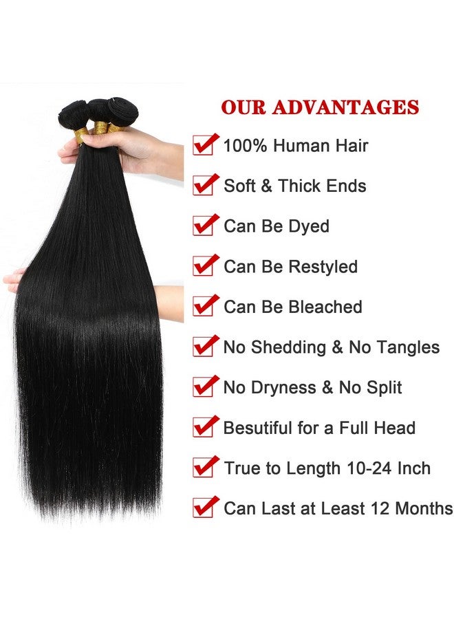 نروياي NROOEAY حزم شعر بشري مستقيمة 12 14 16 بوصة 3 حزم شعر بشري 100% غير معالج برازيلي عذراء منسوج حزم شعر بشري مستقيم لون أسود طبيعي - Image 4