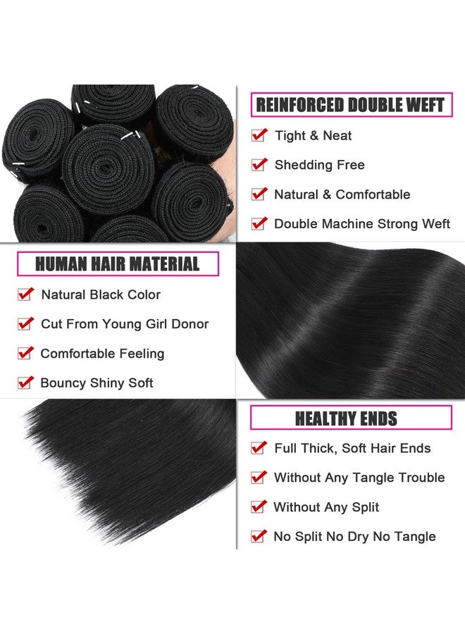 نروياي NROOEAY حزم شعر بشري مستقيمة 12 14 16 بوصة 3 حزم شعر بشري 100% غير معالج برازيلي عذراء منسوج حزم شعر بشري مستقيم لون أسود طبيعي - Image 3