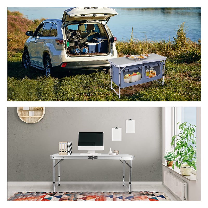 Nice C Camping Table, Folding Table Height Adjustable, Camp Table, Storage Kitchen Table, Lightweight Aluminum, with Carry Handle for Outdoor, Beach, BBQ, Picnic, Cooking, Festival, Indoor, Office - Image 2