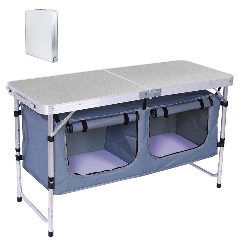 Nice C Camping Table, Folding Table Height Adjustable, Camp Table, Storage Kitchen Table, Lightweight Aluminum, with Carry Handle for Outdoor, Beach, BBQ, Picnic, Cooking, Festival, Indoor, Office - Image 1
