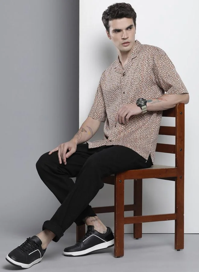 The Indian Garage Co Men Slim Fit Printed Half Sleeves Cuban Collar Party Wear Shirt
