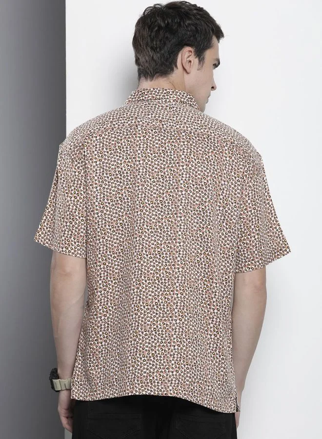 The Indian Garage Co Men Slim Fit Printed Half Sleeves Cuban Collar Party Wear Shirt
