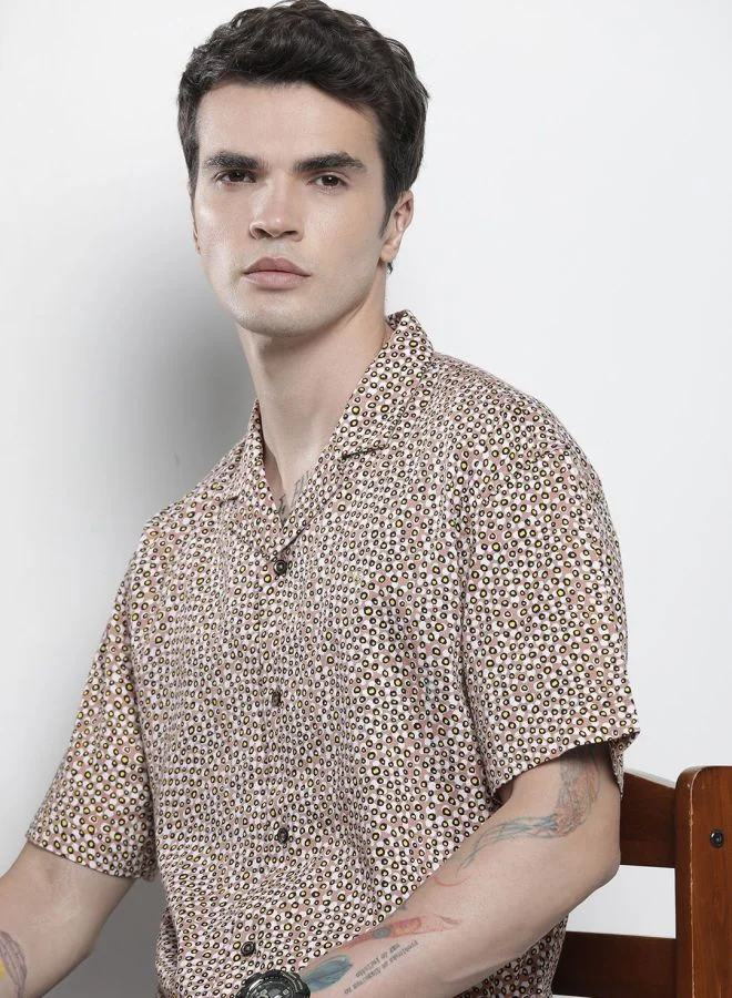 The Indian Garage Co Men Slim Fit Printed Half Sleeves Cuban Collar Party Wear Shirt