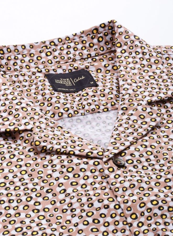 The Indian Garage Co Men Slim Fit Printed Half Sleeves Cuban Collar Party Wear Shirt
