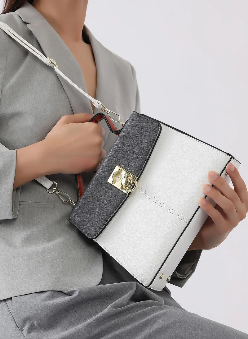 Haute Sauce Colour block Interlock Regular Vegan Leather Hand Bag For Women