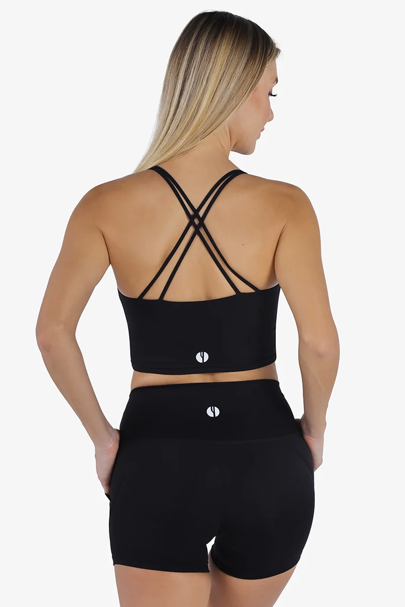 ياسيكو YesEco Women’s Black Sports Bra – High-Support Criss-Cross Back | Padded Activewear for Yoga, Gym, Pilates & Running | 75% Recycled Nylon, 25% Spandex | Eco-Friendly (Only Bra)
