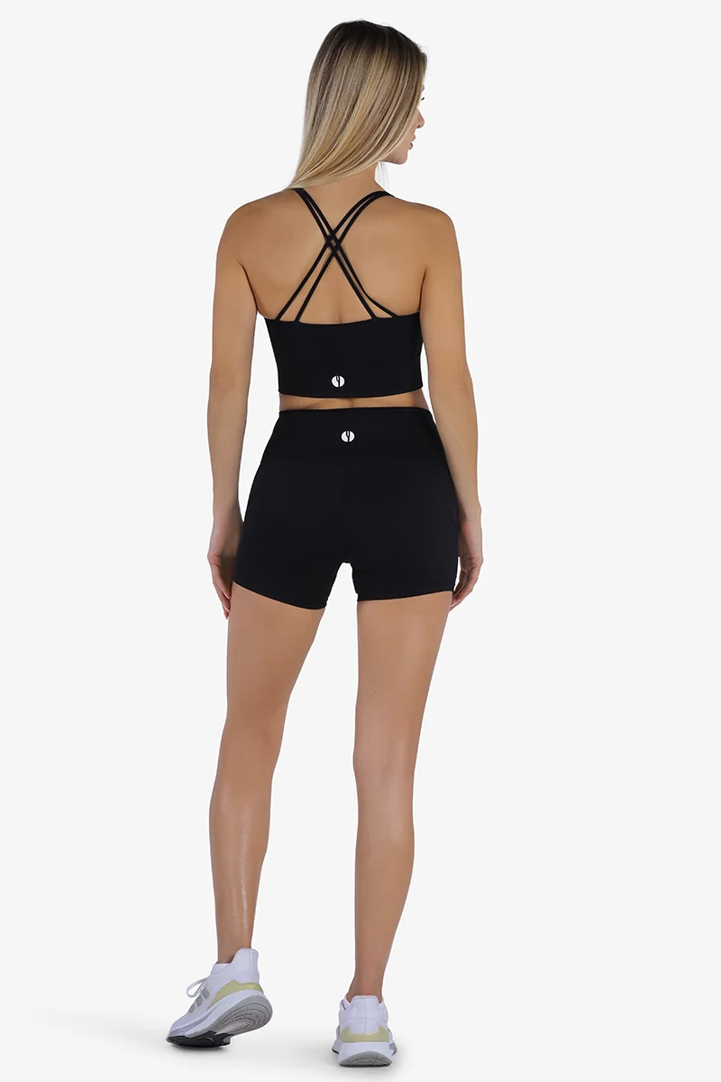 YesEco YesEco Women’s Black Sports Bra – High-Support Criss-Cross Back | Padded Activewear for Yoga, Gym, Pilates & Running | 75% Recycled Nylon, 25% Spandex | Eco-Friendly (Only Bra)