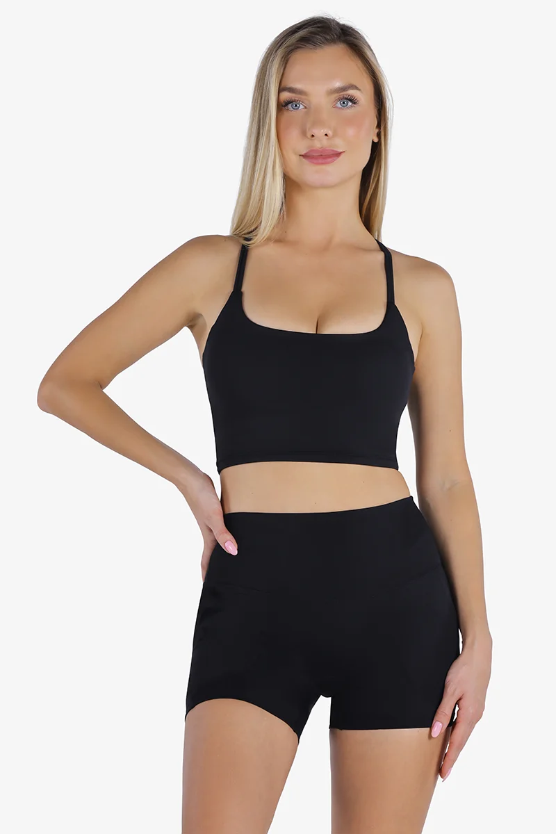 ياسيكو YesEco Women’s Black Sports Bra – High-Support Criss-Cross Back | Padded Activewear for Yoga, Gym, Pilates & Running | 75% Recycled Nylon, 25% Spandex | Eco-Friendly (Only Bra)