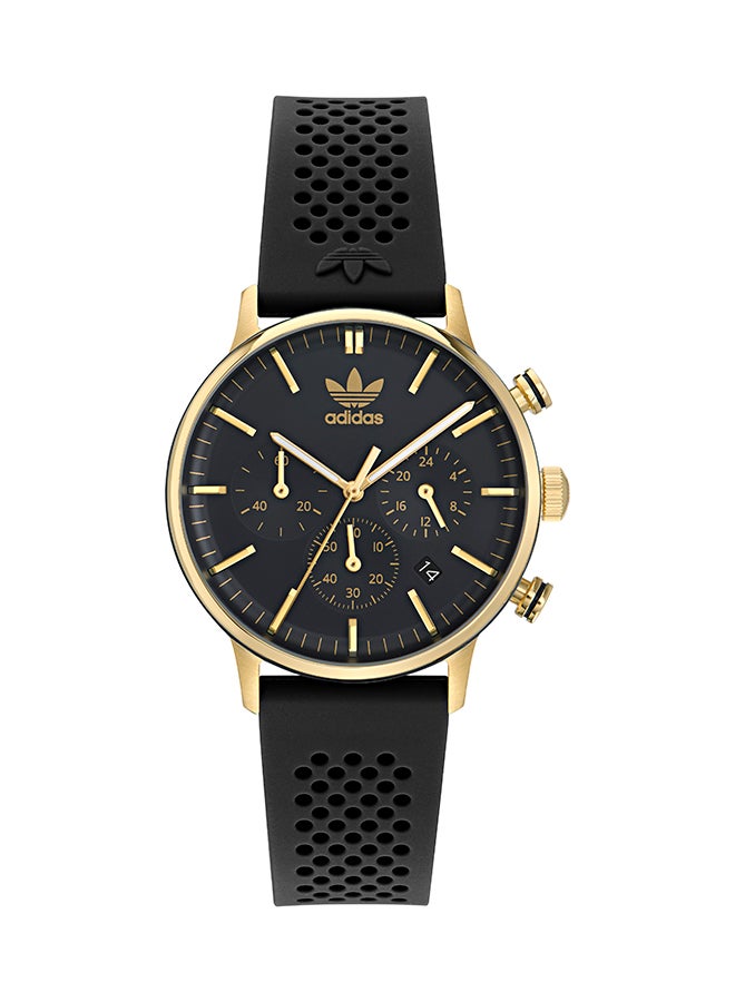 IP Yellow Gold SST Case Black Dial Black Silicone Strap