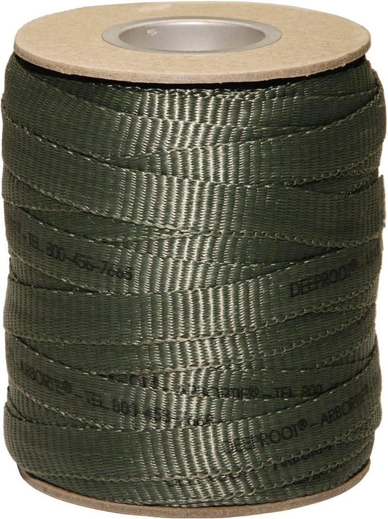 DeepRoot ArborTie Tree Straps for Staking and Guying, Flexible Tree Support Straps, Versatile Tree Rope, Tree Ties For Street Trees, Orchards, and Landscape Trees, 250’ Roll, Olive (AT 2G) - Image 1