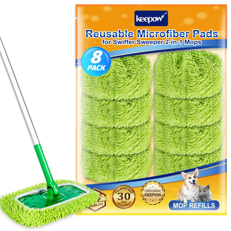 كيباو منصات ممسحة من الألياف الدقيقة القابلة لإعادة الاستخدام متوافقة مع Swiffer Swiffer Mop Completing Compling Compling Complable Rit Abpping Clits لتنظيف الأرضيات السطحية/الخشب الصلب 8 (MOP غير متضمن) - Image 1