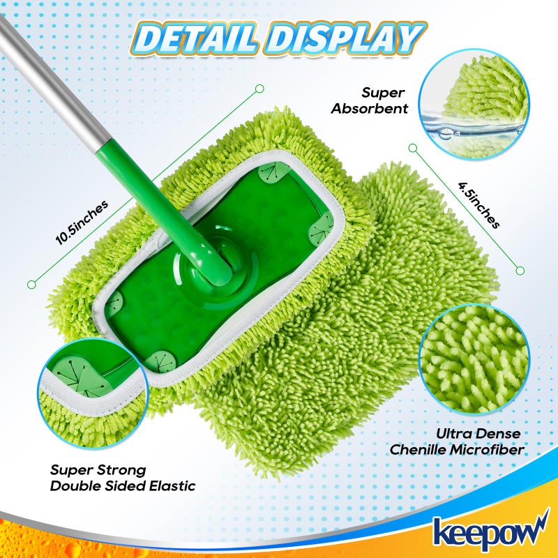 كيباو منصات ممسحة من الألياف الدقيقة القابلة لإعادة الاستخدام متوافقة مع Swiffer Swiffer Mop Completing Compling Compling Complable Rit Abpping Clits لتنظيف الأرضيات السطحية/الخشب الصلب 8 (MOP غير متضمن) - Image 3