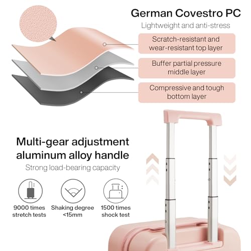 mixi Carry on Luggage, 20'' Suitcase Spinner Wheels Luggage Hardshell Lightweight Rolling Suitcases PC with Cover & TSA Lock for Business Travel, Pink - Image 3