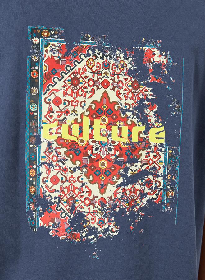 Styli Men Dark Blue Graphic Print Oversized T-Shirt - Image 5