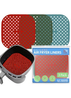 Reusable Square Silicone Air Fryer Liners (8.5 Inch, 3 Pack) by Linda’s Essentials - Non-Stick, Easy-Clean Accessories with Cheat Sheet & Recipe Book, Perfect for Quick Meals