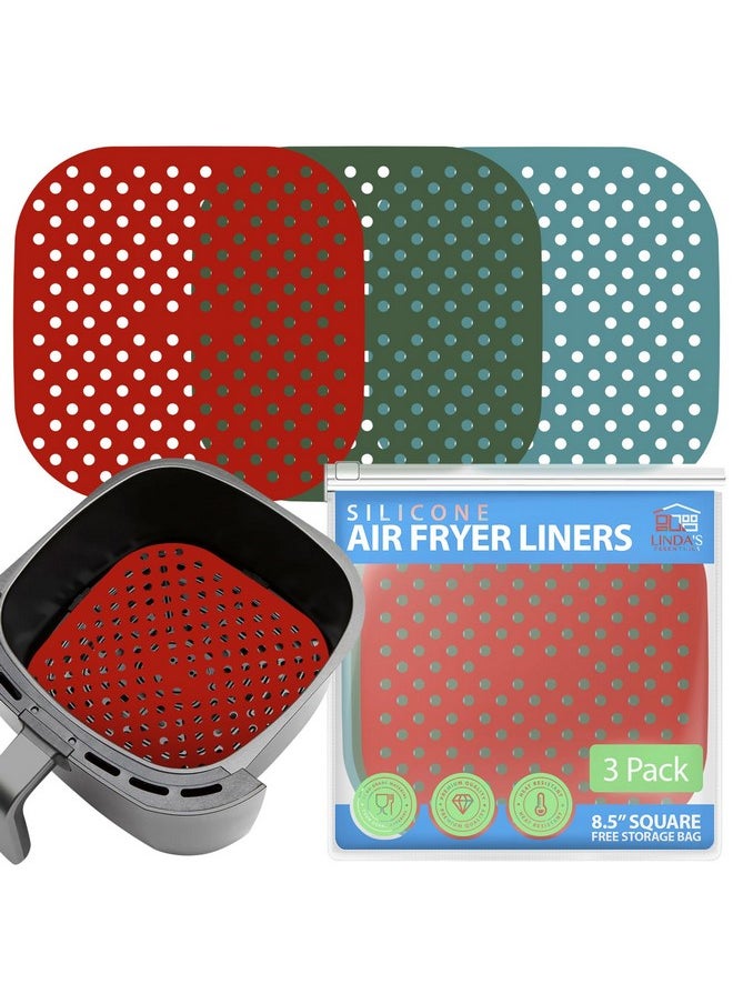 Linda's Essentials Reusable Square Silicone Air Fryer Liners (8.5 Inch, 3 Pack) by Linda’s Essentials - Non-Stick, Easy-Clean Accessories with Cheat Sheet & Recipe Book, Perfect for Quick Meals  - Image 1