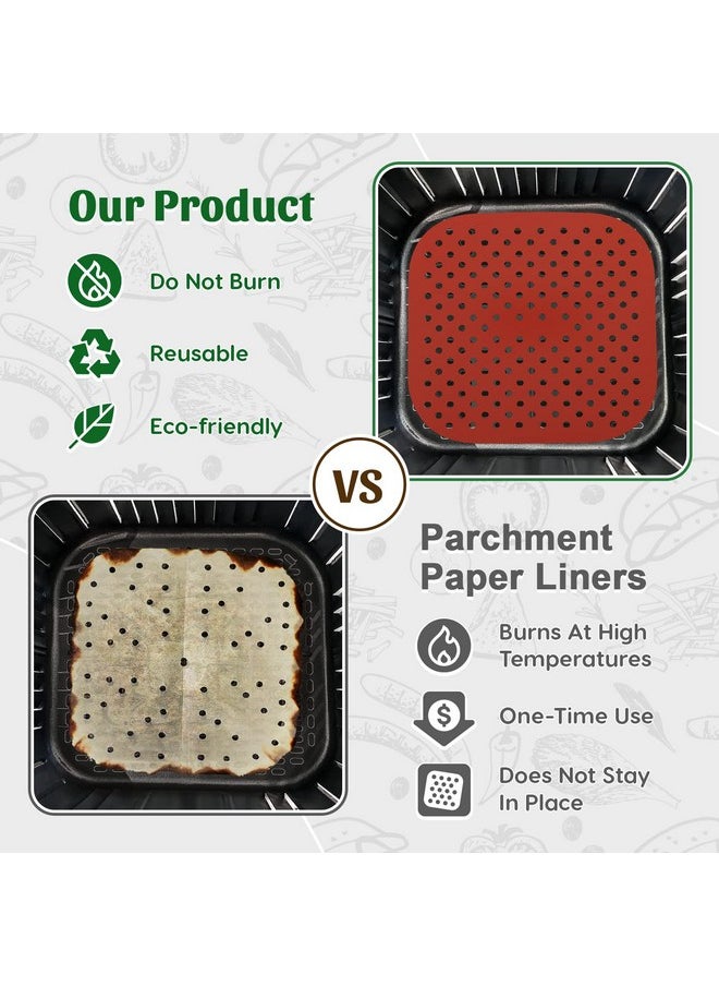 Linda's Essentials Reusable Square Silicone Air Fryer Liners (8.5 Inch, 3 Pack) by Linda’s Essentials - Non-Stick, Easy-Clean Accessories with Cheat Sheet & Recipe Book, Perfect for Quick Meals  - Image 4