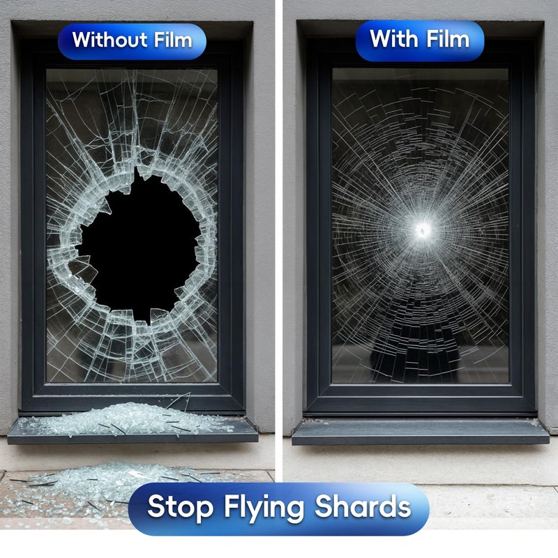 DUOFIRE Window Security Film Premium 8 Mil Tempered Glass Window Film for Enhanced Safety Adhesive Anti-Shatter for Supermarket, Display Cabinet, Home, Office Windows 17.4 x 78.7 in(Clear) - Image 4
