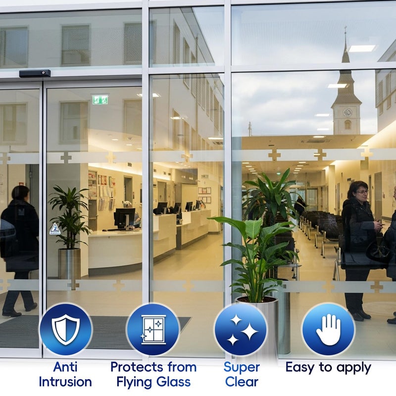DUOFIRE Window Security Film Premium 8 Mil Tempered Glass Window Film for Enhanced Safety Adhesive Anti-Shatter for Supermarket, Display Cabinet, Home, Office Windows 17.4 x 78.7 in(Clear) - Image 5
