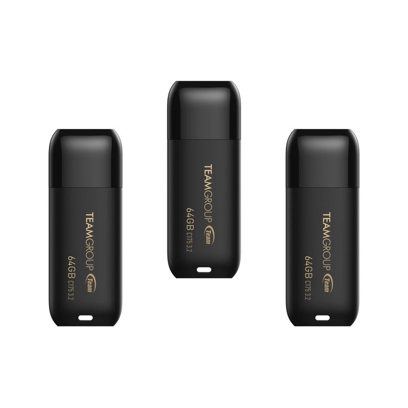 TEAMGROUP C175 64GB 3 Pack USB 3.2 Gen 1 (USB 3.1/3.0) Read 100MB/s Flash Thumb Drive, External Data Storage Memory Stick Compatible with Computer/Laptop Matte Black TC175364GB19 - Image 1