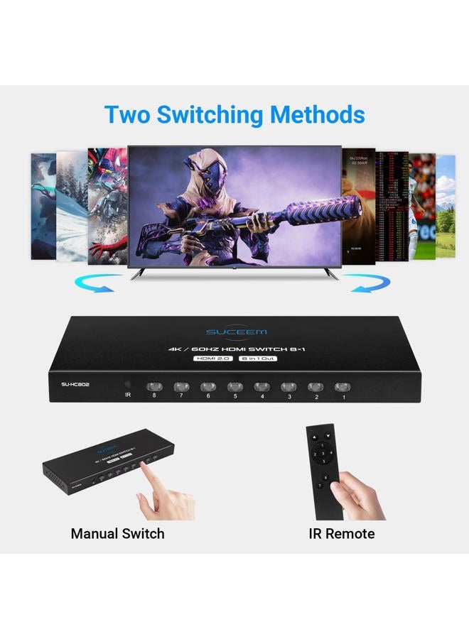 Suceem HDMI Switch 8 in 1 Out 4K@60HZ 8 Port HDMI Switcher 4K - Image 5