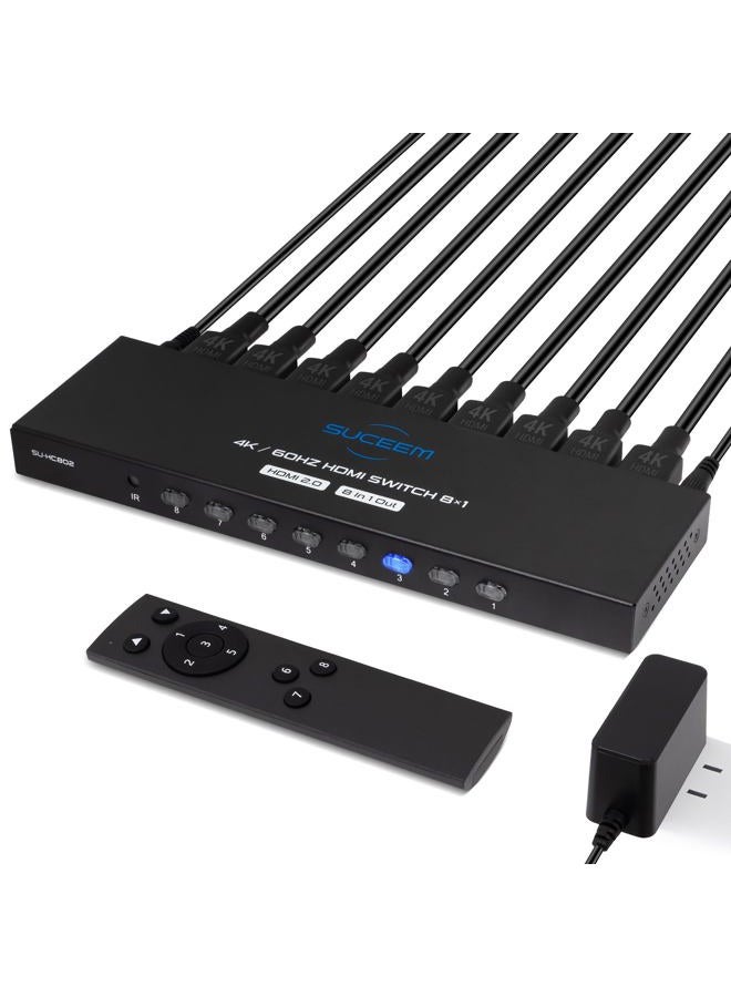 Suceem HDMI Switch 8 in 1 Out 4K@60HZ 8 Port HDMI Switcher 4K - Image 1
