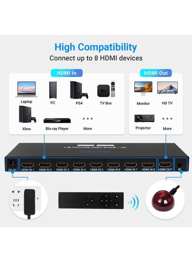 Suceem HDMI Switch 8 in 1 Out 4K@60HZ 8 Port HDMI Switcher 4K - Image 3