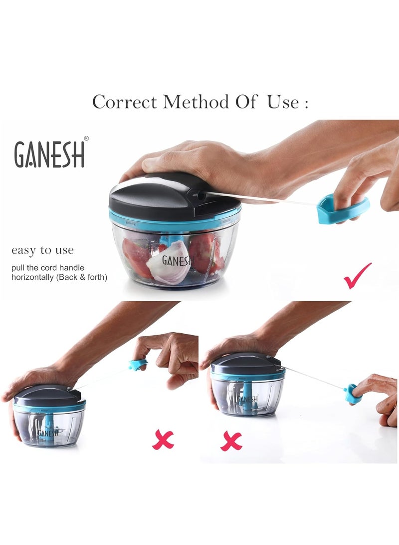 GANESH Wonder Kitchen Dori Handy Vegetable and Fruit Manual Onion Dry Fruit Salad Maker Vegetable Quick String Chopper Machine, Cutter – 3 Stainless Steel Blades (470 ml, Grey) - Image 3