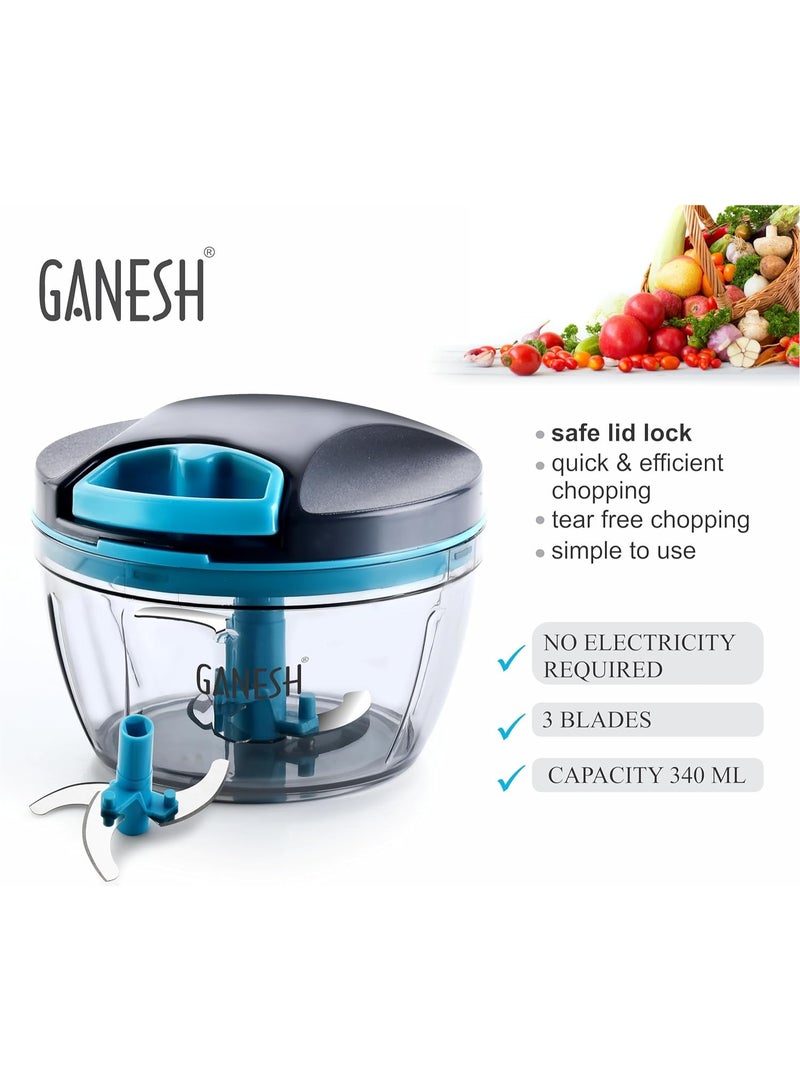 GANESH Wonder Kitchen Dori Handy Vegetable and Fruit Manual Onion Dry Fruit Salad Maker Vegetable Quick String Chopper Machine, Cutter – 3 Stainless Steel Blades (470 ml, Grey) - Image 4