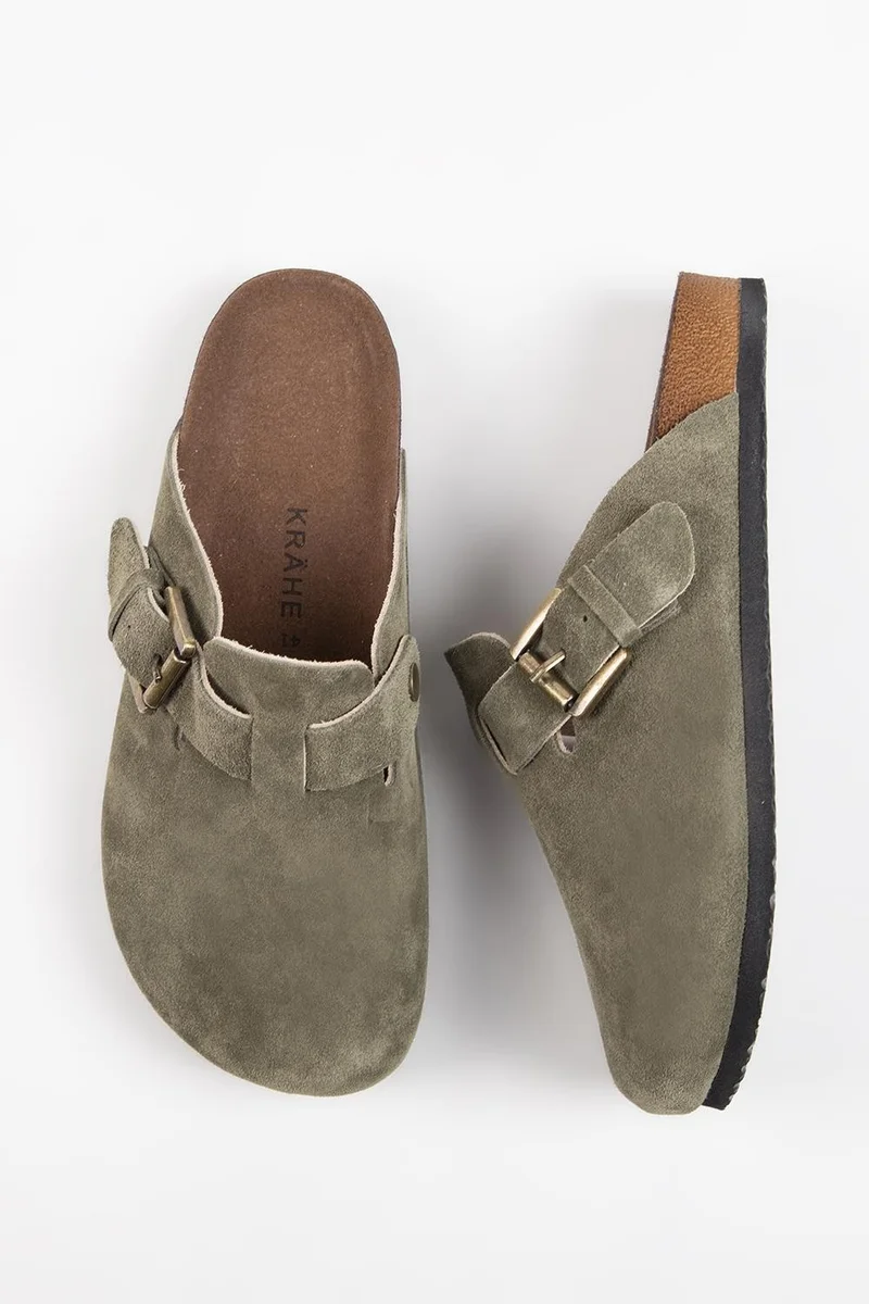 Manijero Krahe Sergio Men's Genuine Leather Clogs Khaki Slippers