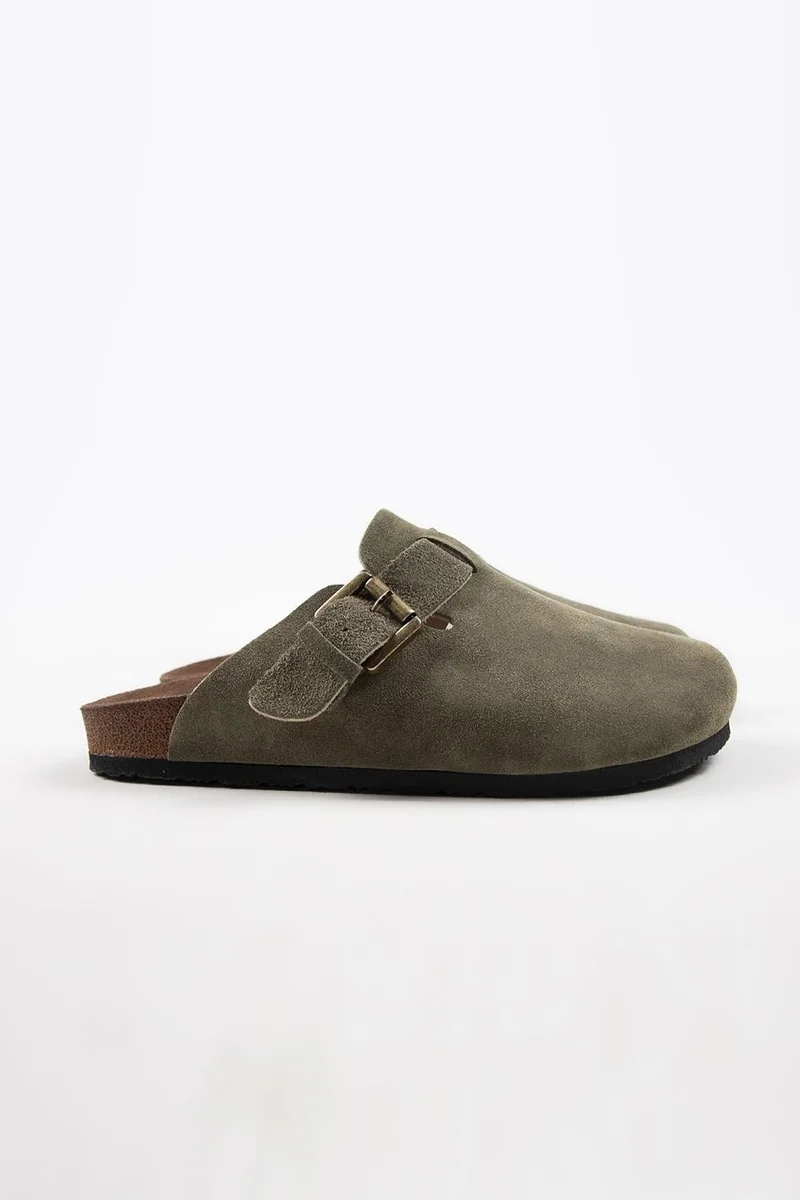 Manijero Krahe Sergio Men's Genuine Leather Clogs Khaki Slippers