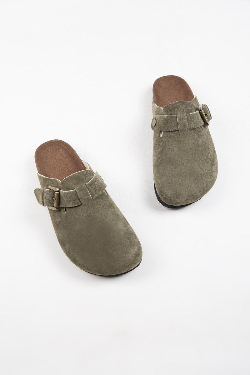 Krahe Sergio Men's Genuine Leather Clogs Khaki Slippers - Image 5