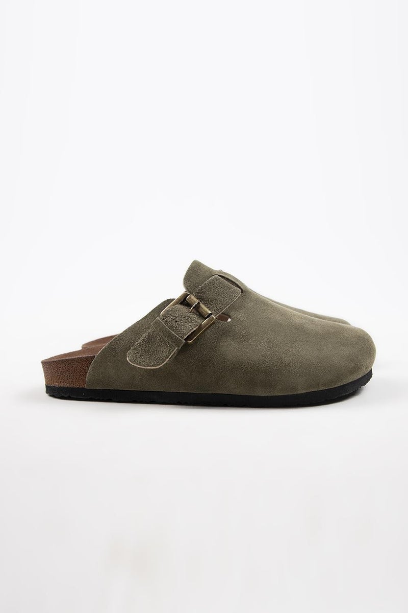 Krahe Sergio Men's Genuine Leather Clogs Khaki Slippers - Image 2