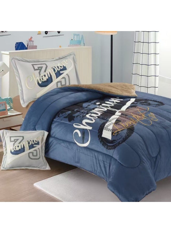 سمارت هوم مفرش سرير أطفال شتوي فخم 4 قطع وجهين مخمل وفرو ناعم بتصميم عصري ومريح – طقم مفارش سرير دافئ  مناسب لغرف الأولاد والبنات – مفرش شتوي فخم للمنزل أو الهدايا – المقاس 170×230 سم ( المفرش بحشوة ) - Image 2