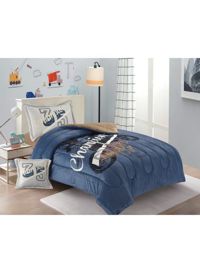 سمارت هوم مفرش سرير أطفال شتوي فخم 4 قطع وجهين مخمل وفرو ناعم بتصميم عصري ومريح – طقم مفارش سرير دافئ  مناسب لغرف الأولاد والبنات – مفرش شتوي فخم للمنزل أو الهدايا – المقاس 170×230 سم ( المفرش بحشوة ) - Image 1