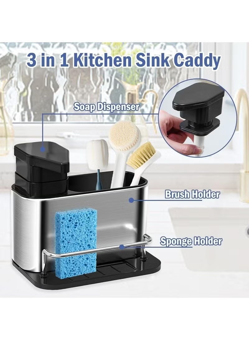 شي إن 3-in-1 Stainless Steel Kitchen Sink Organizer with Soap Dispenser and Sponge Holder – Space-Saving, Stylish Dishwashing Station - Image 1