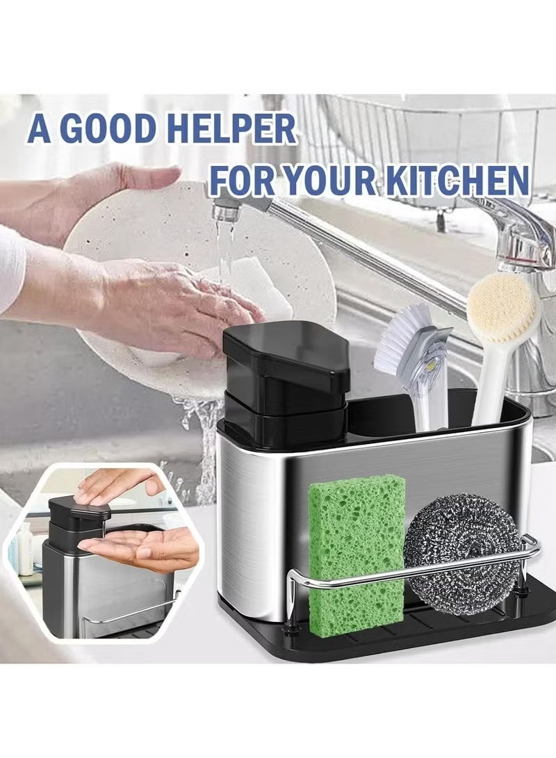 شي إن 3-in-1 Stainless Steel Kitchen Sink Organizer with Soap Dispenser and Sponge Holder – Space-Saving, Stylish Dishwashing Station - Image 2