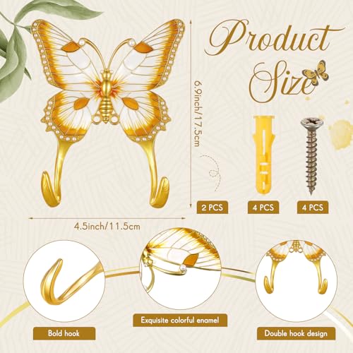 Otoolling 2 Pack Butterfly Decorative Wall Hooks Antique Gold Vintage Metal Coat Hook for Hanging Towel Purse Hat Keys Clothes Boho Home Decor for Entryway Bathroom Bedroom - Image 3